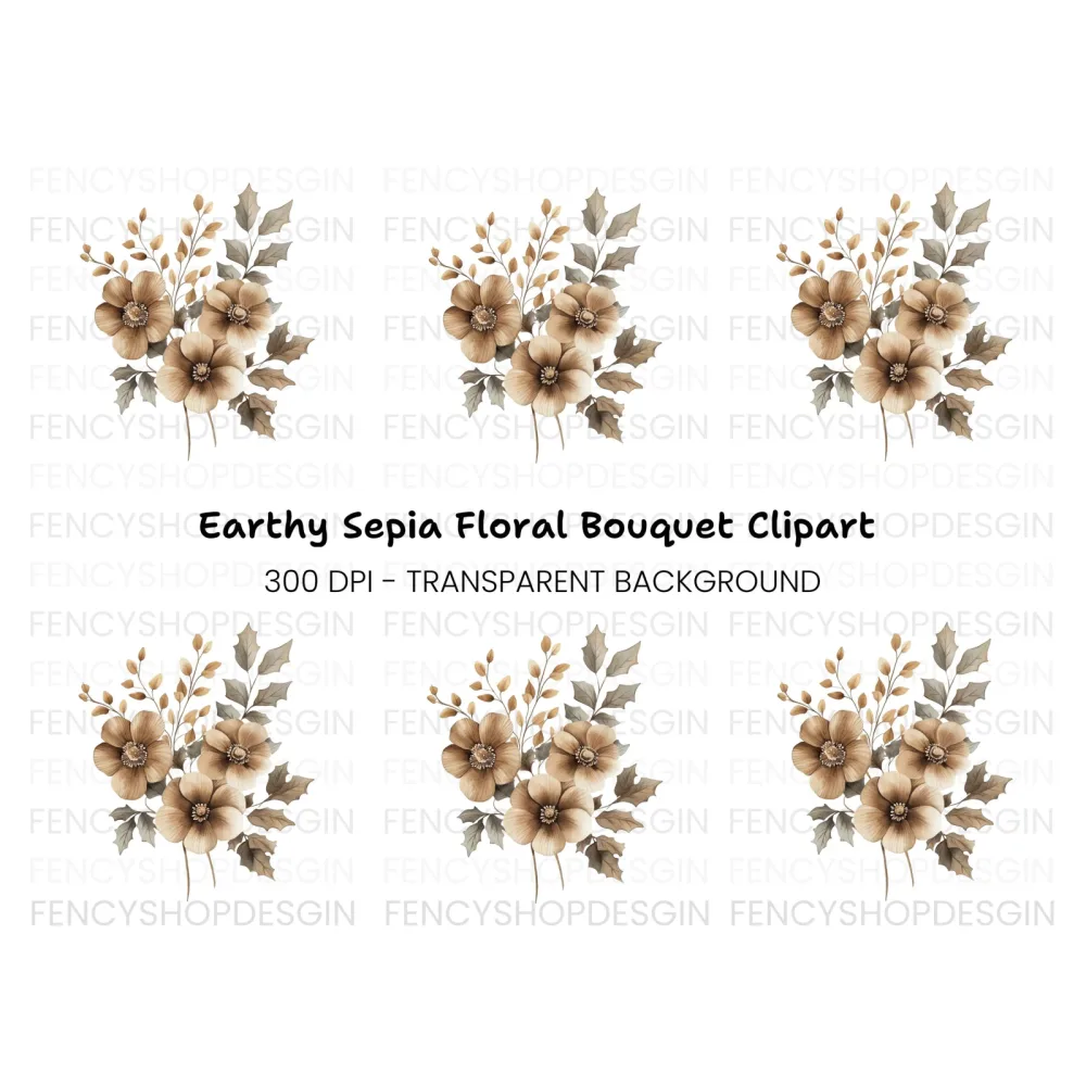 Elegant Brown Floral Arrangement Clipart Bundle