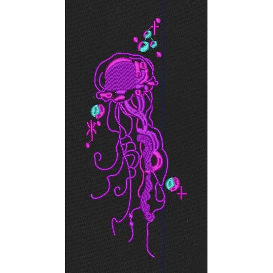 Jellyfish Alien Magenta & Cyan Embroidery Design