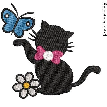 Cat With Butterfly Embroidery Design