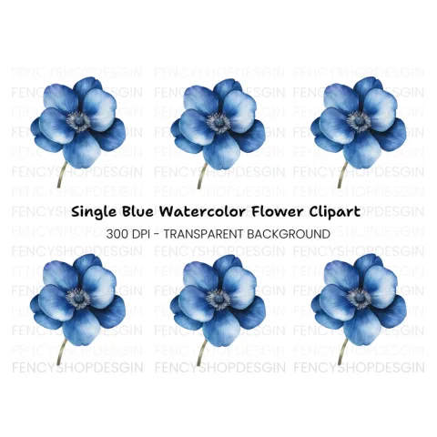 Vibrant Blue Anemone Flower Clipart Bundle