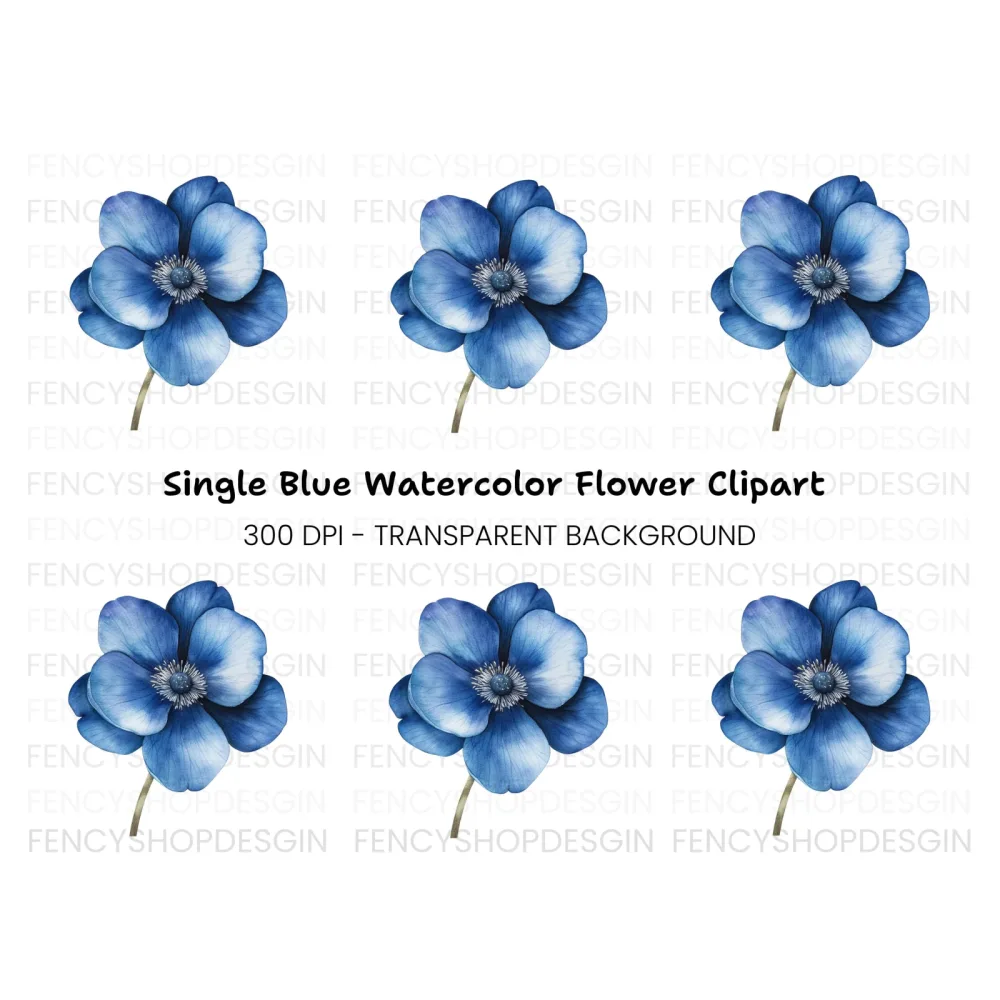 Vibrant Blue Anemone Flower Clipart Bundle