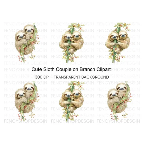 Cute Sloth Family Clipart Bundle