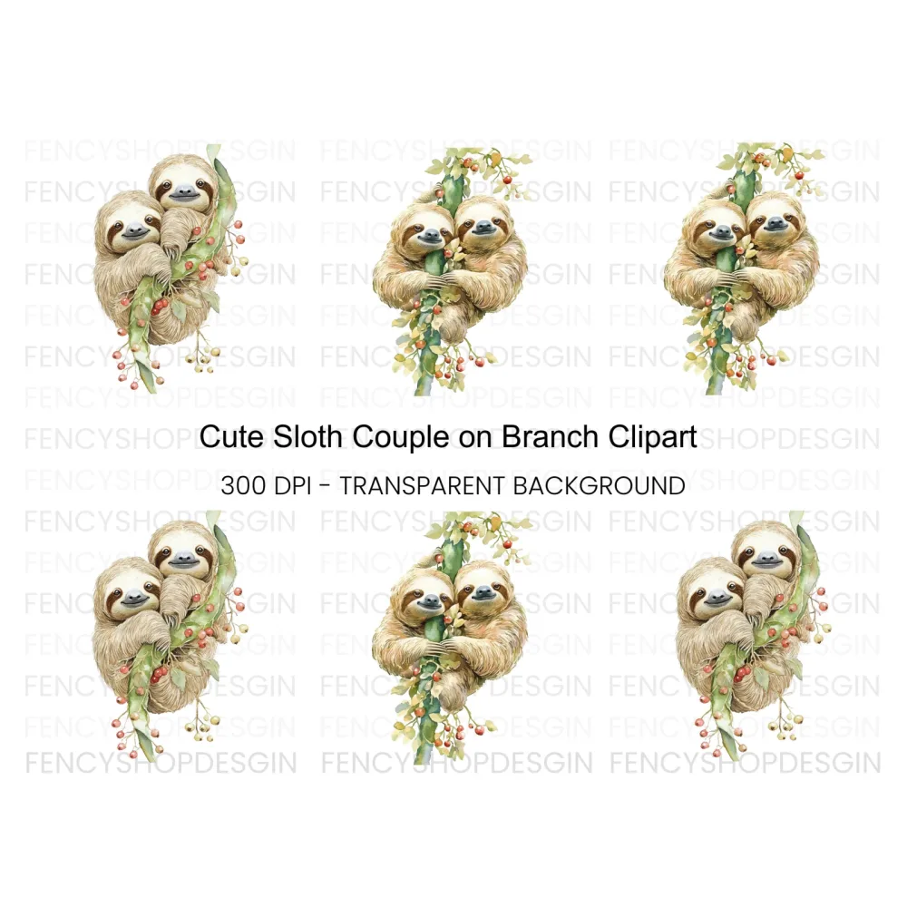 Cute Sloth Family Clipart Bundle