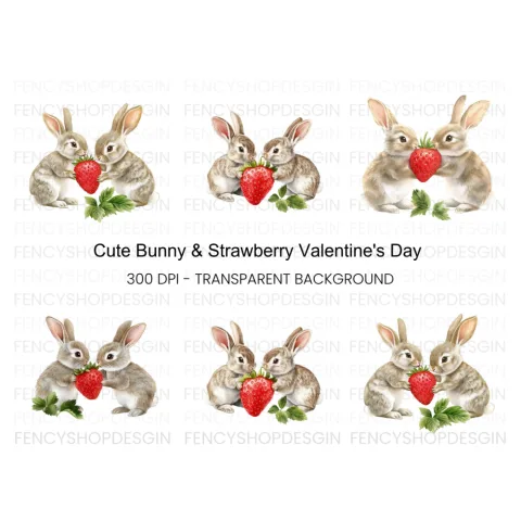 Cute Bunny Strawberry Clipart Bundle