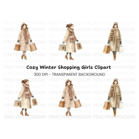Autumn Winter Shopping Girls Clipart Bundle