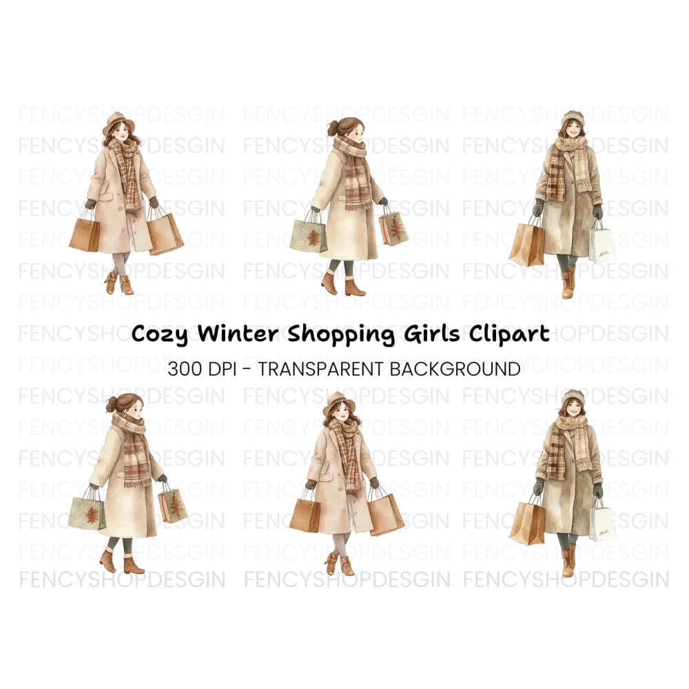 Autumn Winter Shopping Girls Clipart Bundle