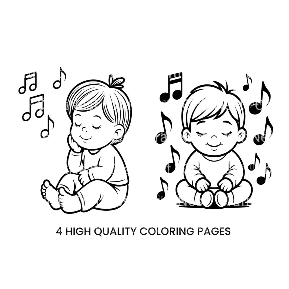 Cute Babies with Music Notes Coloring Books