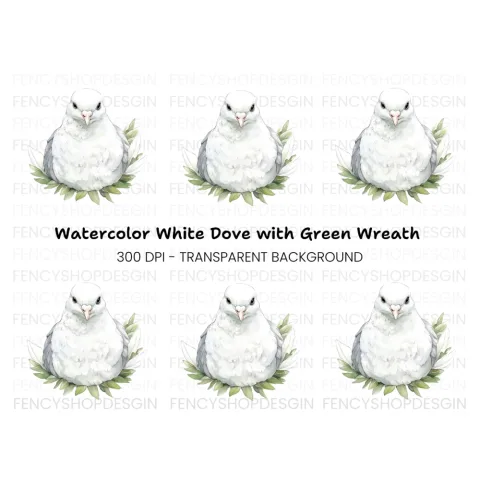 White Dove with Green Leaves Clipart Bundle