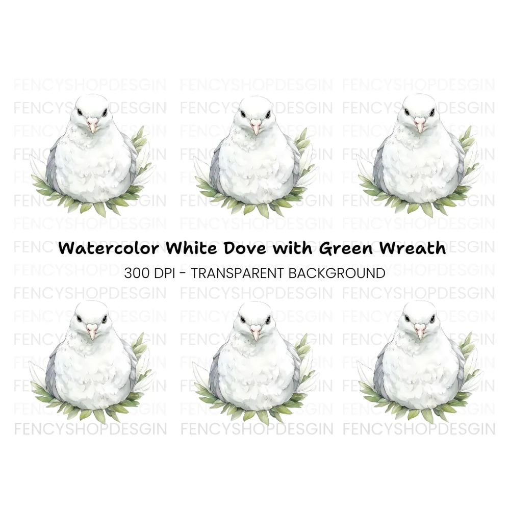 White Dove with Green Leaves Clipart Bundle