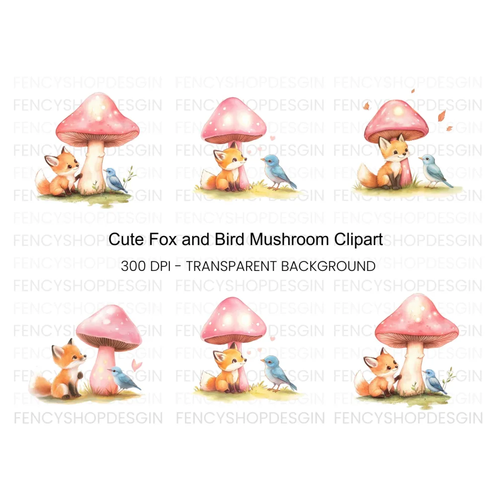 Whimsical Fox and Bird Clipart Bundle