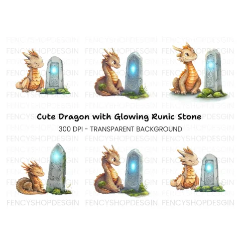 Cute Baby Dragon and Magic Stone Clipart Bundle
