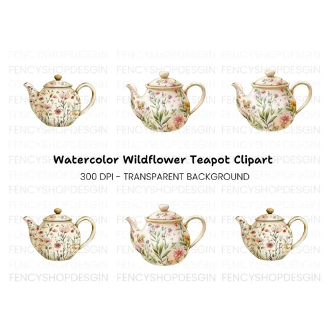 Floral Teapots Clipart Bundle