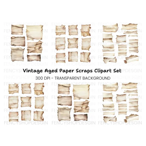 Vintage Scrolls Torn Edges Clipart Bundle