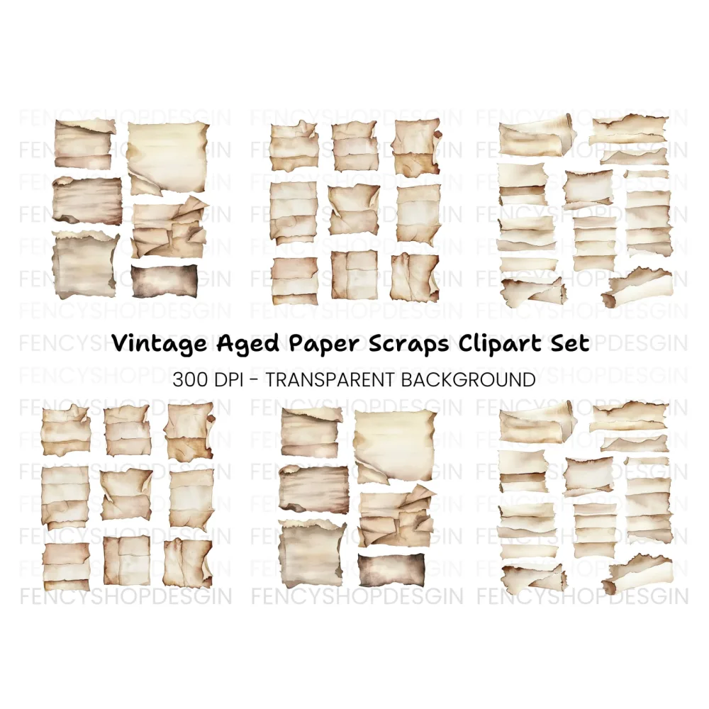 Vintage Scrolls Torn Edges Clipart Bundle