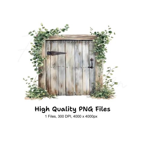 Rustic Wooden Door with Greenery Clipart Bundle