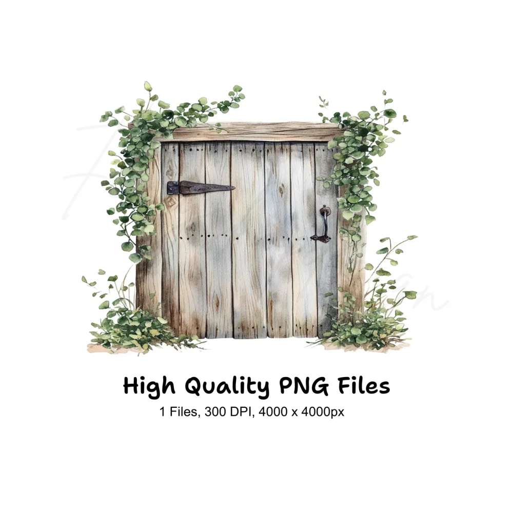 Rustic Wooden Door with Greenery Clipart Bundle