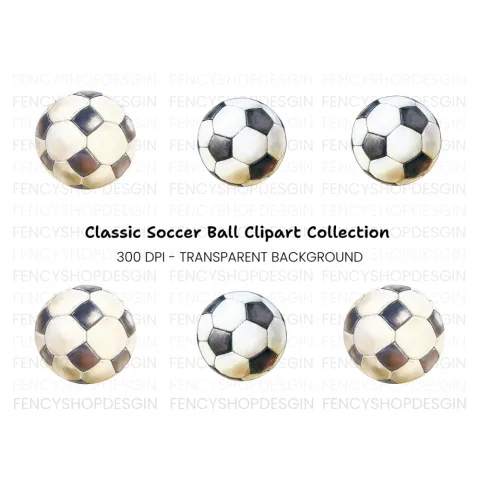 Hand Painted Soccer Ball Illustrations Clipart Bundle