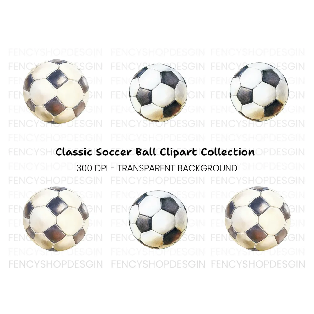 Hand Painted Soccer Ball Illustrations Clipart Bundle