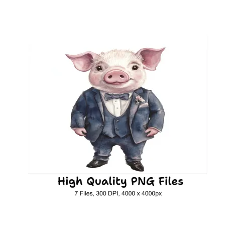 Cute Pig in Suit Clipart Bundle
