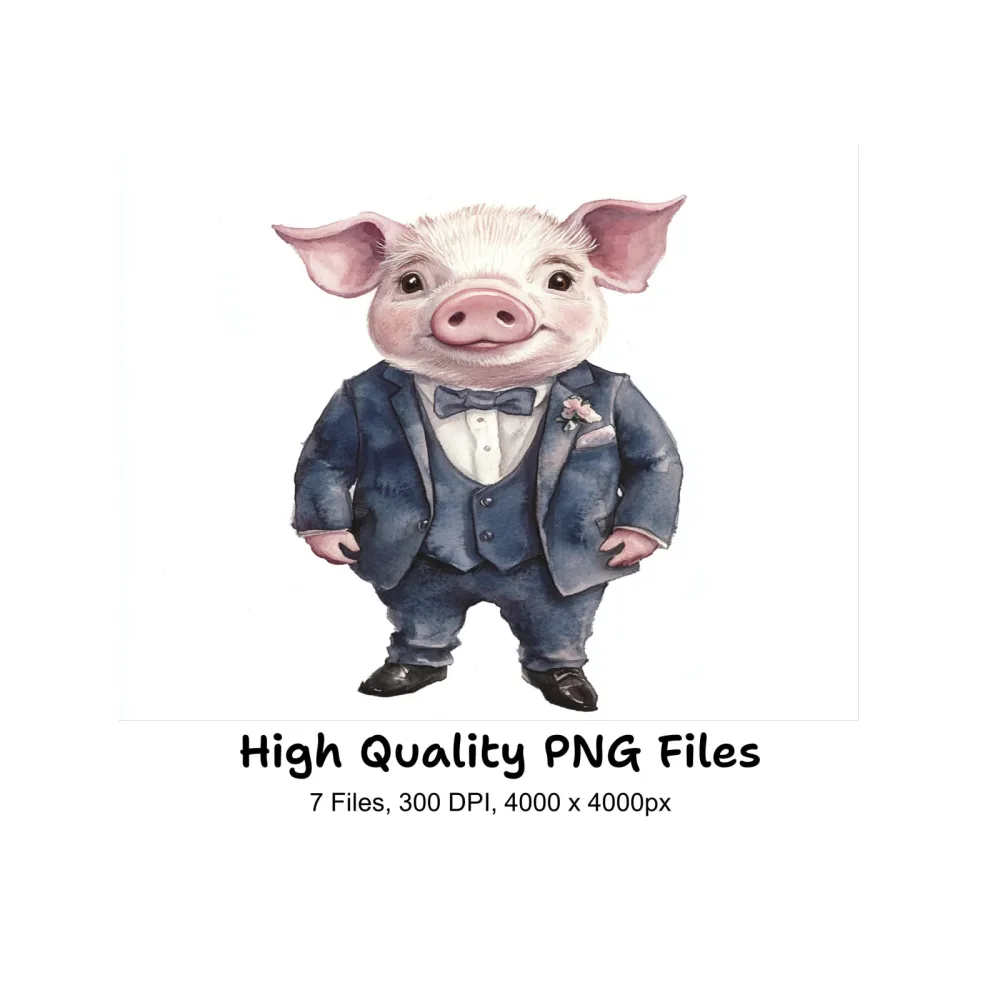 Cute Pig in Suit Clipart Bundle
