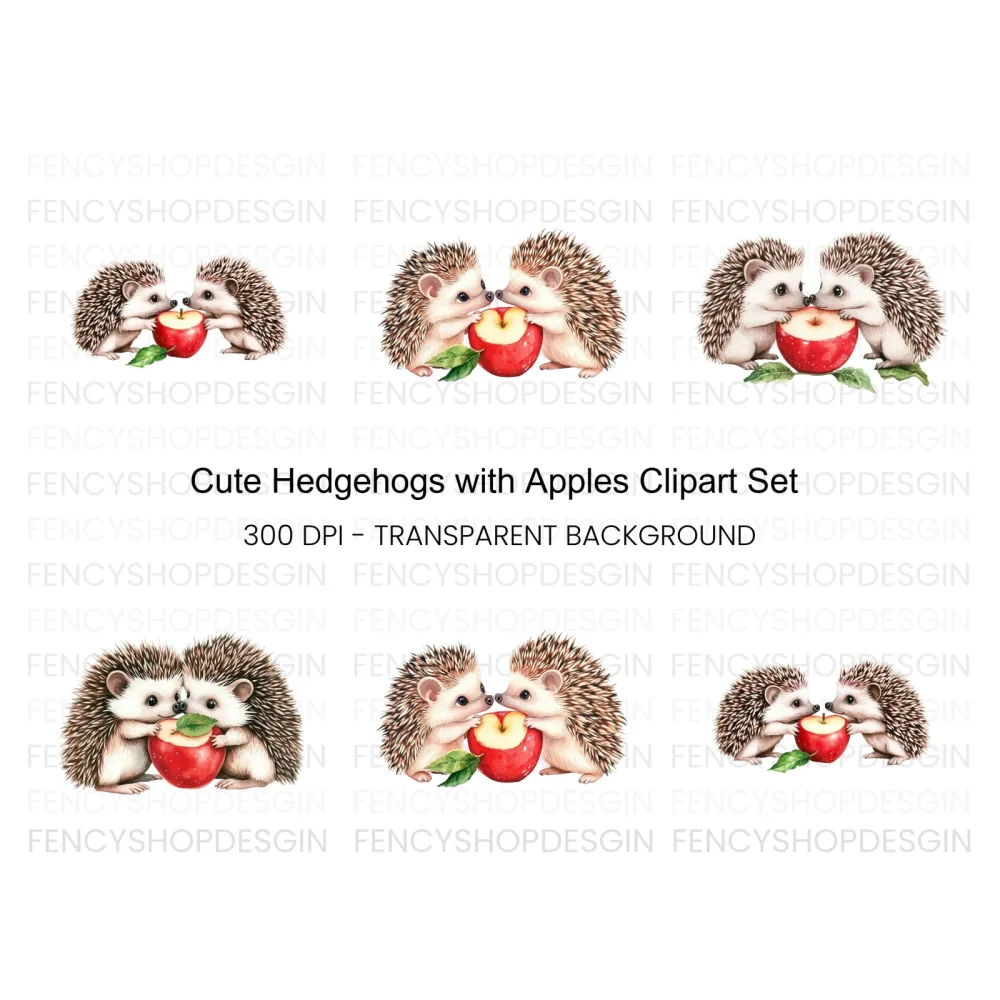 Cute Hedgehogs with Apples Clipart Bundle