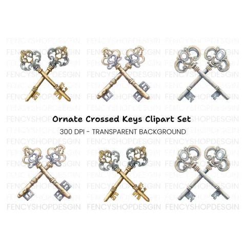 Vintage Crossed Skeleton Keys Clipart Bundle