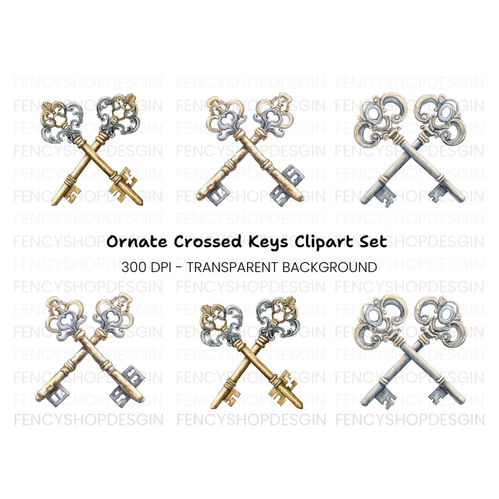 Vintage Crossed Skeleton Keys Clipart Bundle