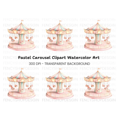 Pastel Carousel Ride Clipart Bundle