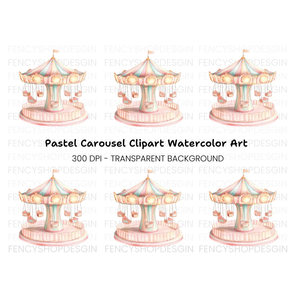 Pastel Carousel Ride Clipart Bundle