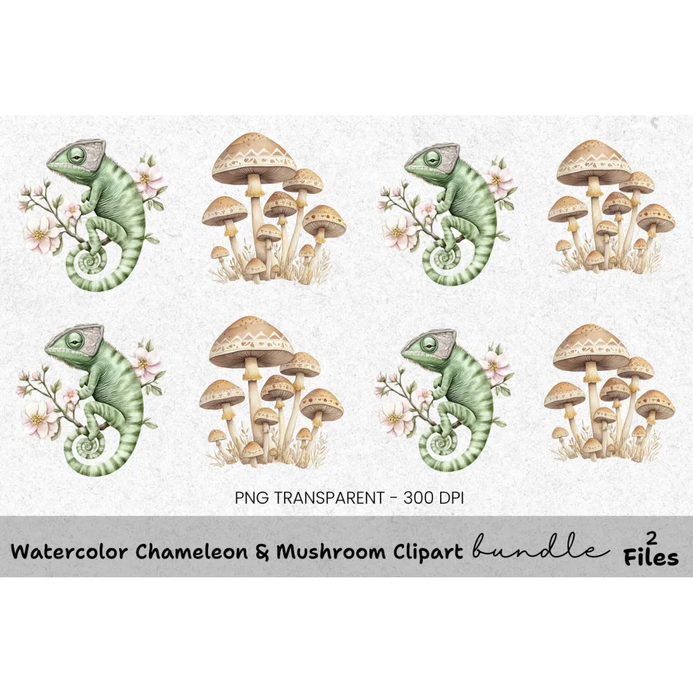 Chameleon Mushroom Clipart Bundle