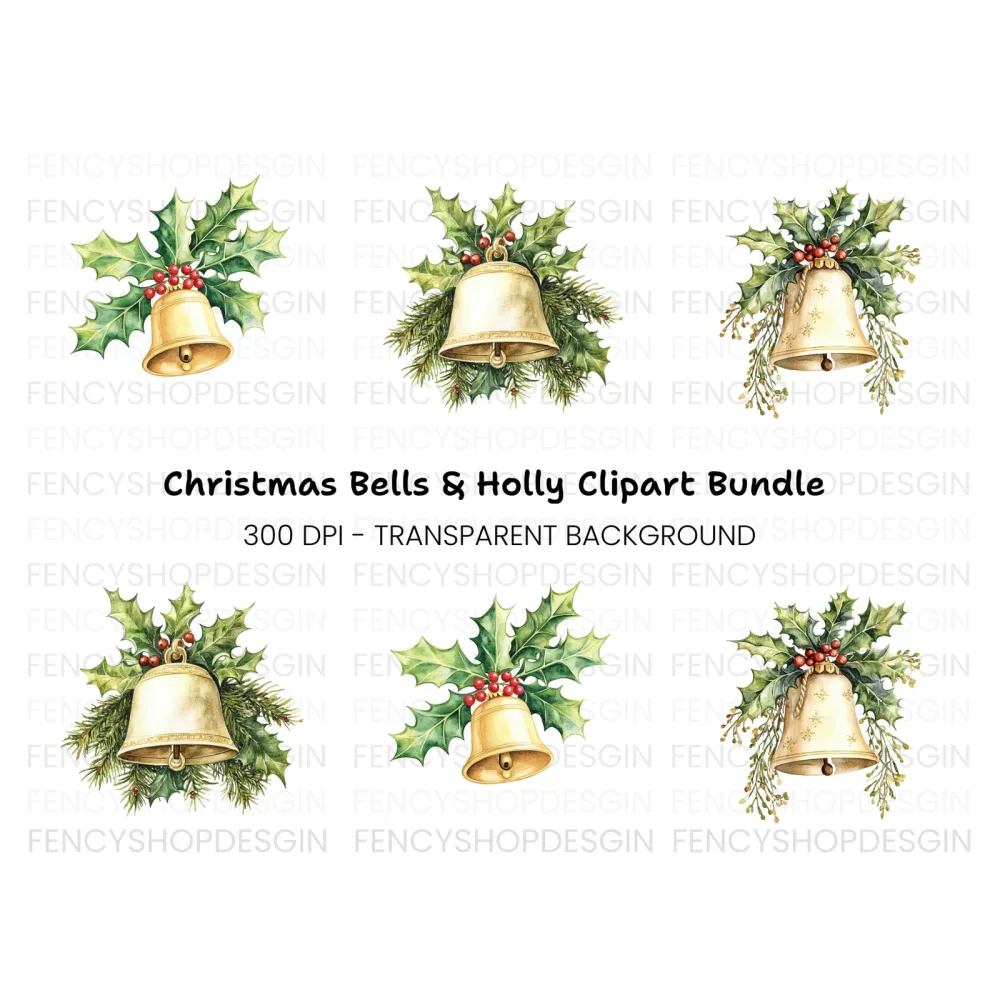 Festive Christmas Bells Clipart Bundle
