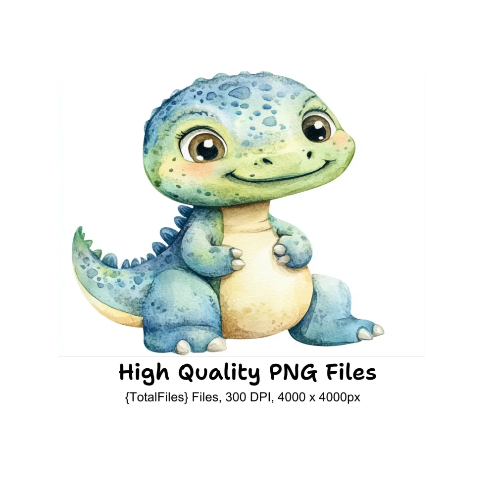 Adorable Blue Baby Dinosaur Clipart Bundle