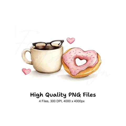 Heart Donut and Coffee Clipart Bundle