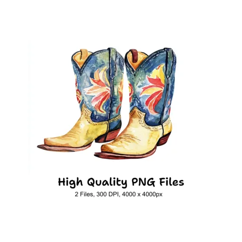 Rustic Cowboy Boots Clipart Bundle