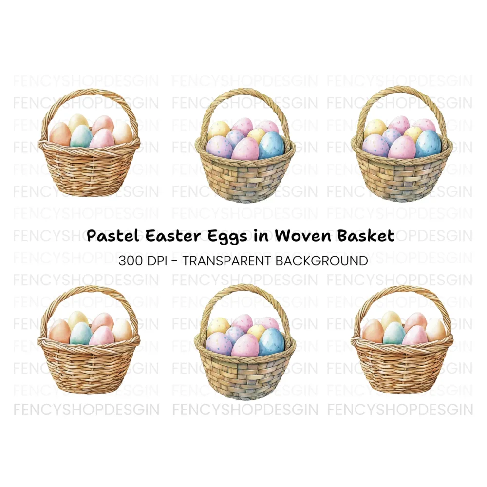 Colorful Easter Egg Baskets Clipart Bundle