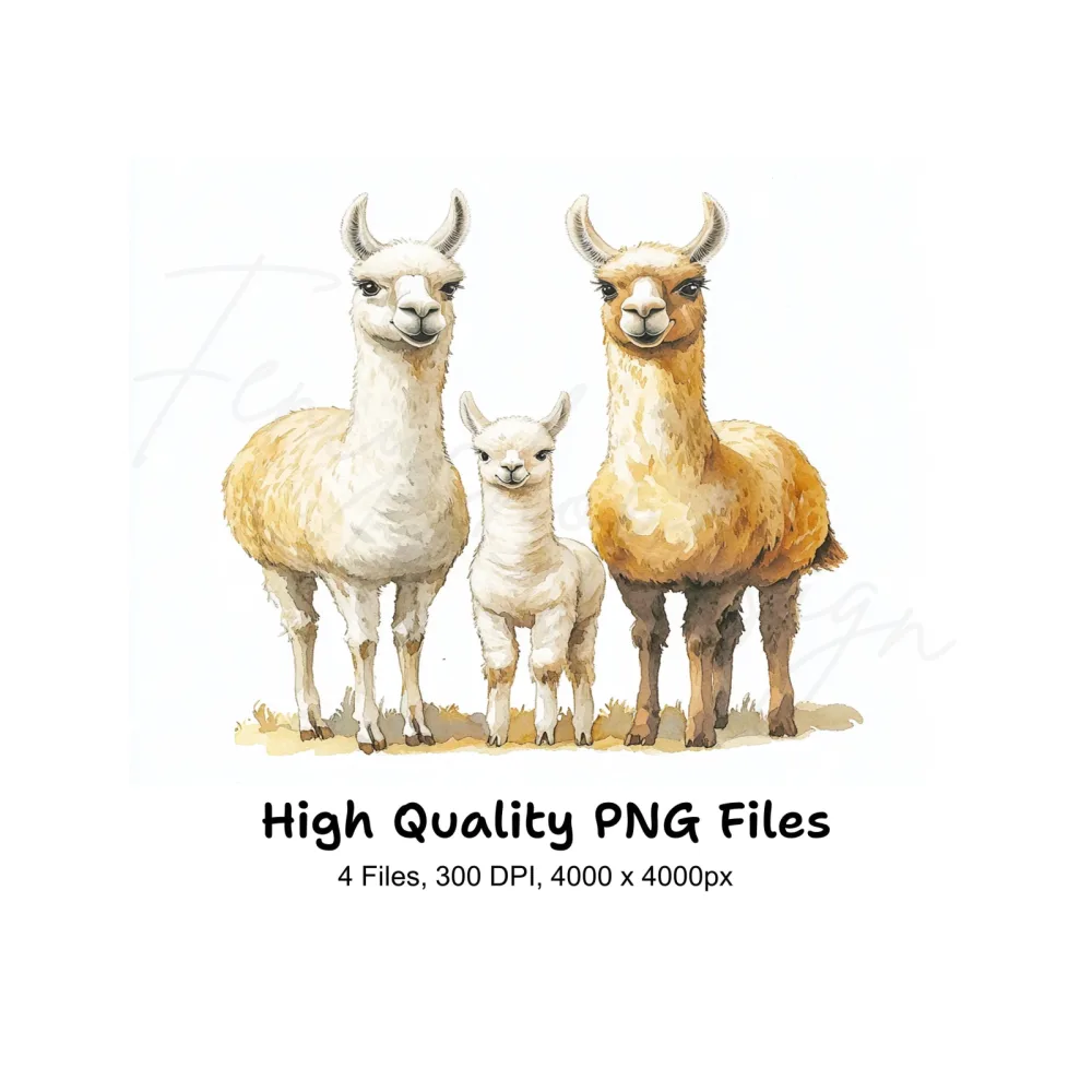 Cute Llama Family Clipart Bundle