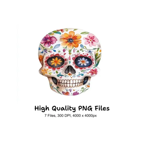 Colorful Floral Sugar Skull Clipart Bundle