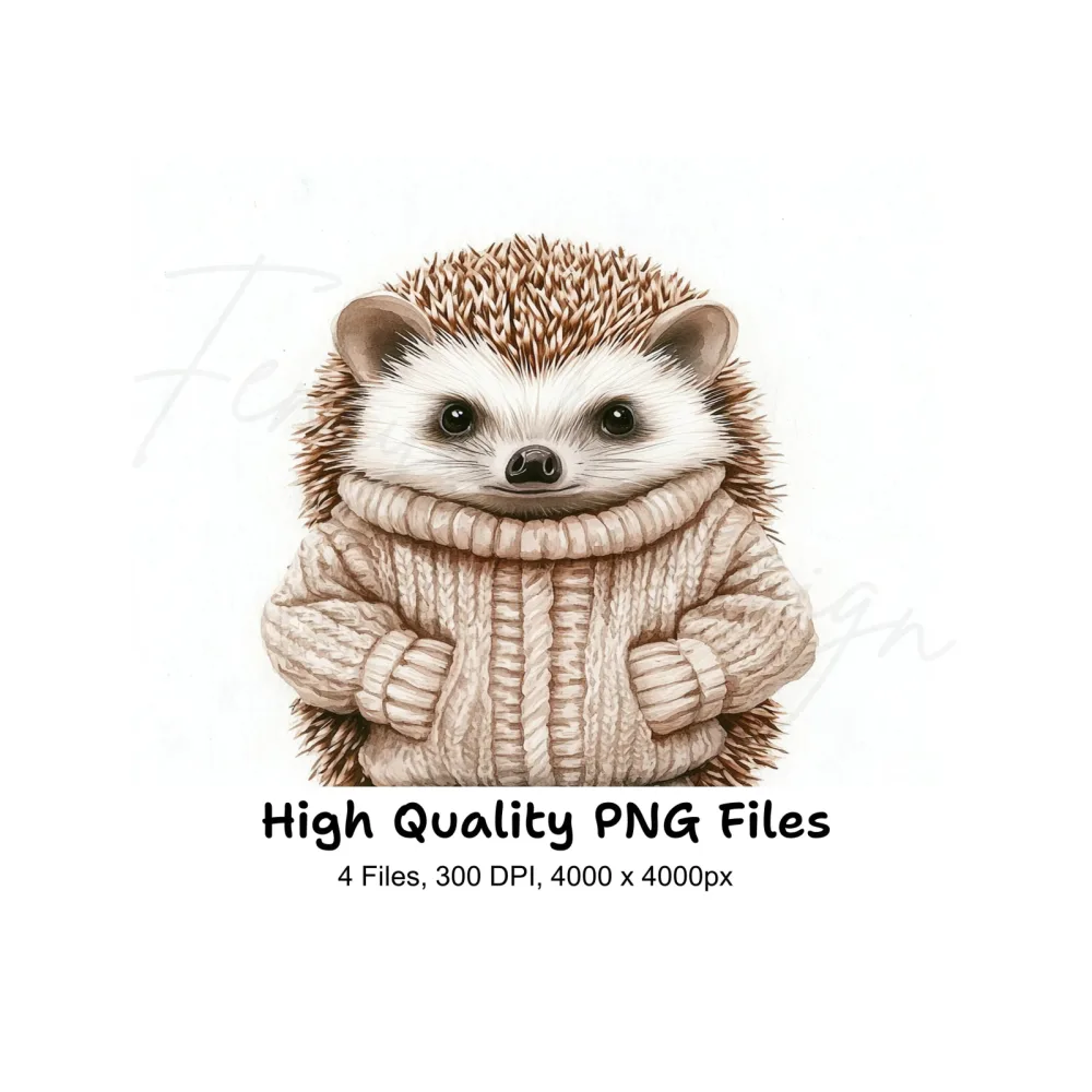 Adorable Hedgehog in Sweater Clipart Bundle