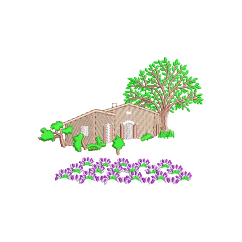 Village Scene Embroidery Design