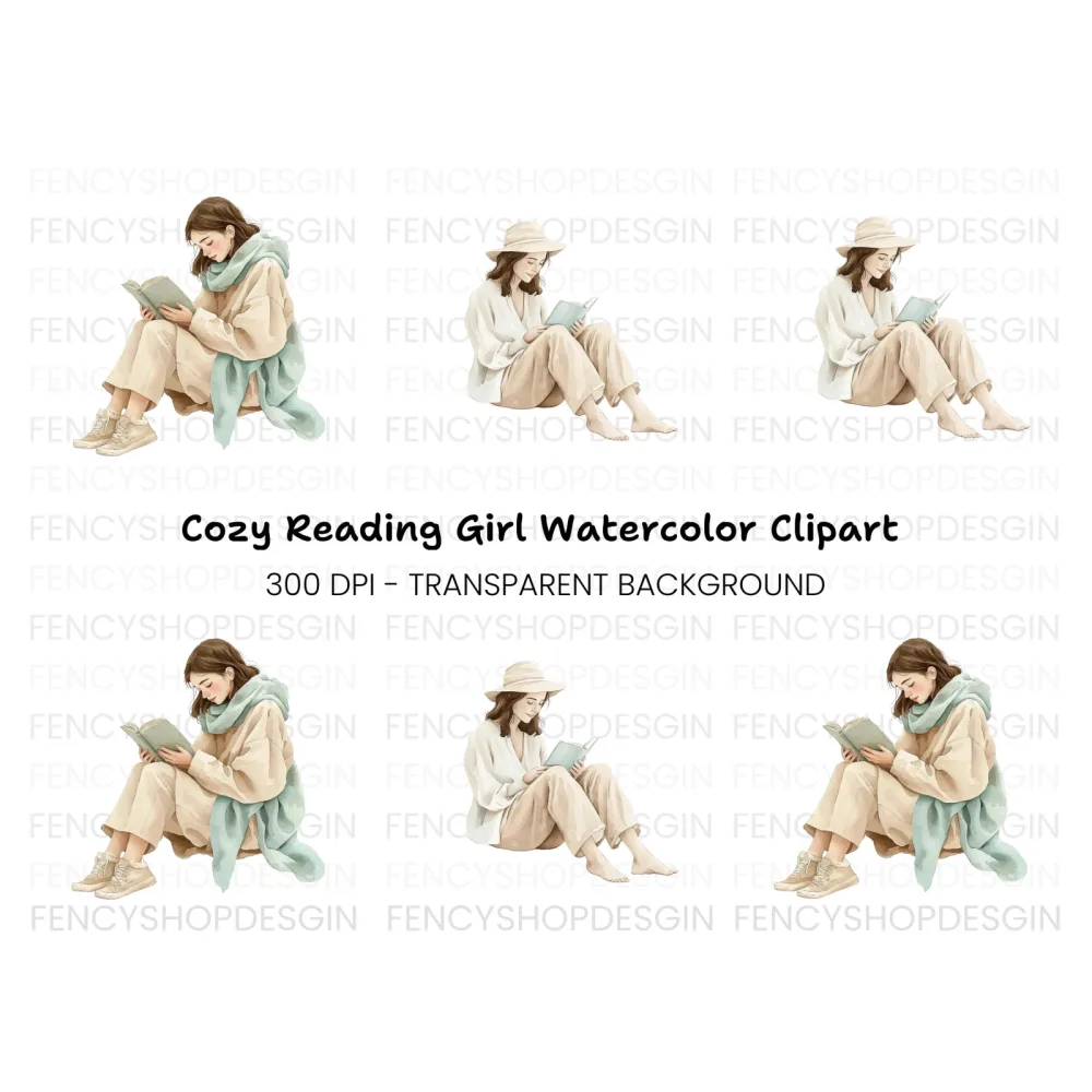 Women Reading Books Clipart Bundle