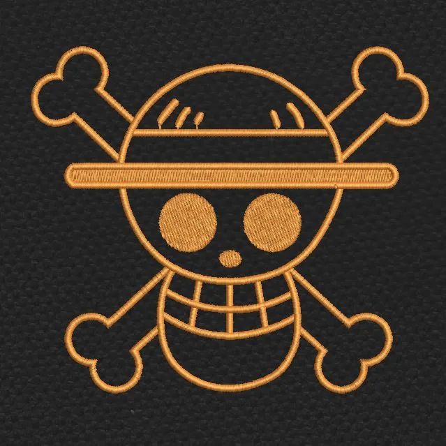 Straw Hat Jolly Roger Skull Logo Gold & Black Embroidery Design