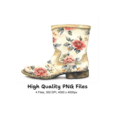 Vintage Rose Patterned Boots Clipart Bundle