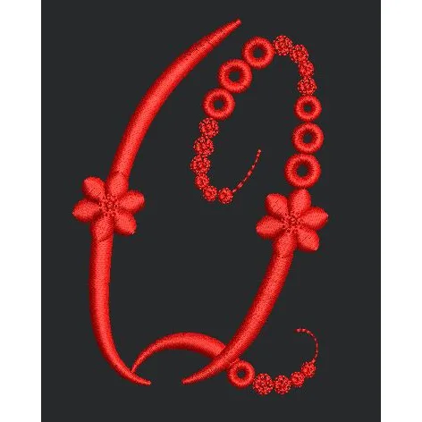Floral Q Red Colour Embroidery Design