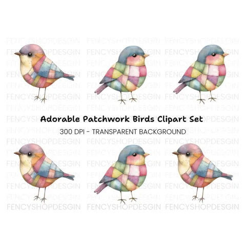 Patchwork Bird Illustrations Clipart Bundle
