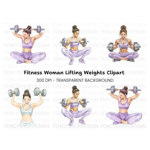 Strong Woman Weightlifting Clipart Bundle