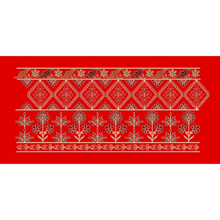 Geometric Diamond Trellis Floral Border Embroidery Design