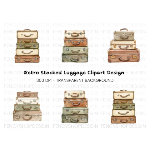 Vintage Suitcase Stacks Clipart Bundle