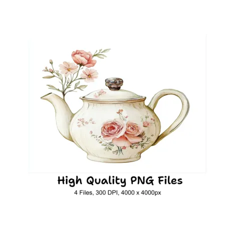 Shabby Chic Teapot Clipart Bundle