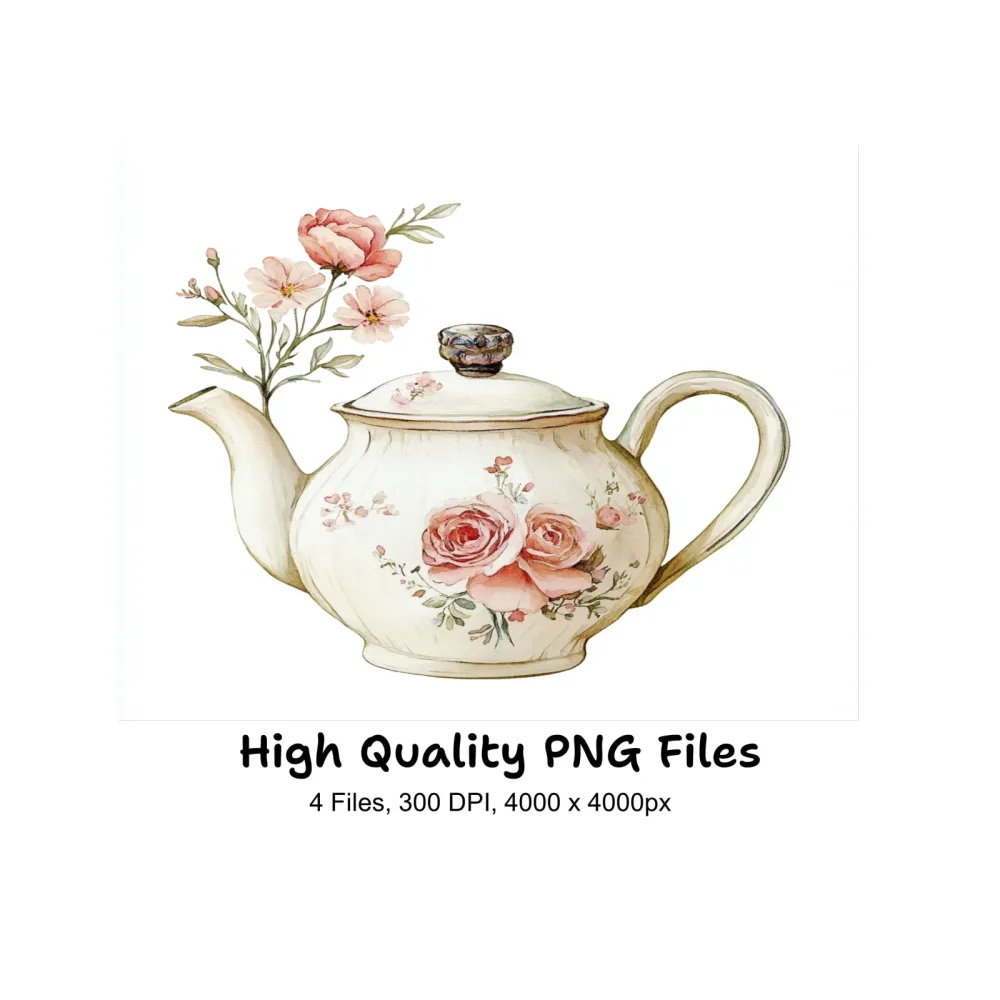 Shabby Chic Teapot Clipart Bundle