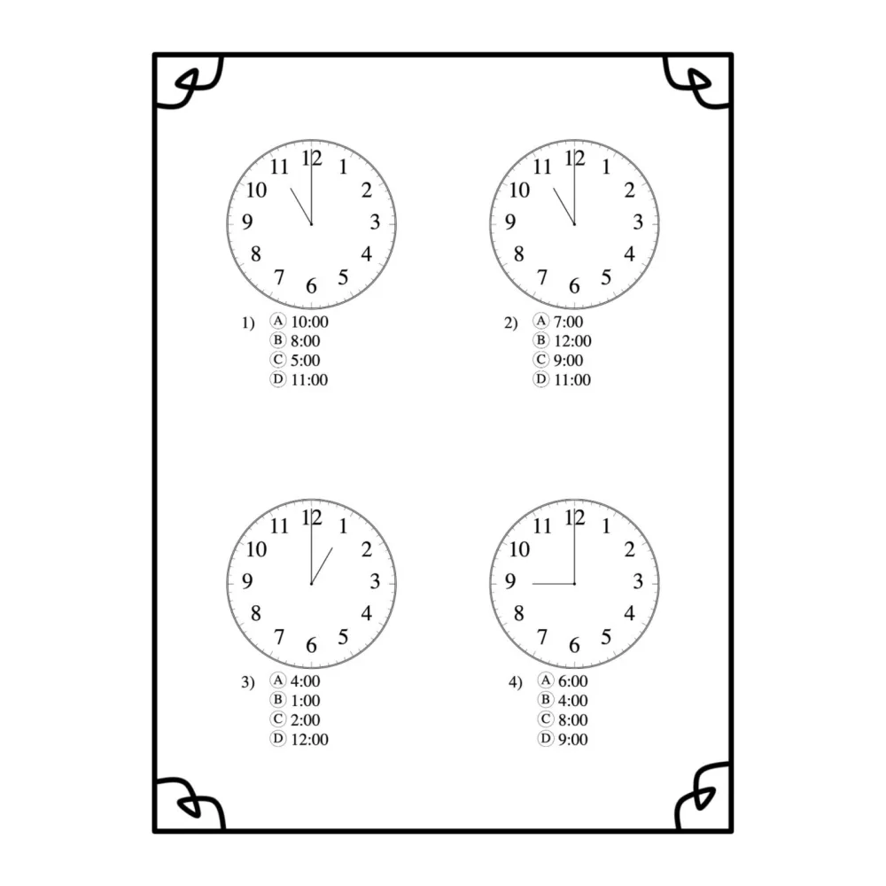Simple Telling Time Worksheets